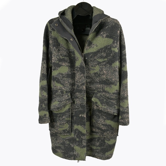 DIESEL Wool Hooded Camo Wool Blend Coat Size L - Picture 3 of 15